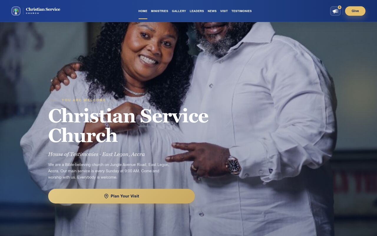 Christian Service Church website: homepage preview